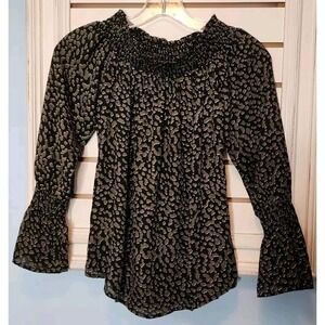 Allison Joy Evereve Lucca Womens Long Sleeve Off Shoulder Top XS Olive/Black $78